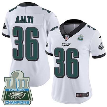 Women's Nike Eagles #36 Jay Ajayi White Super Bowl LII Champions Stitched Vapor Untouchable Limited Jersey